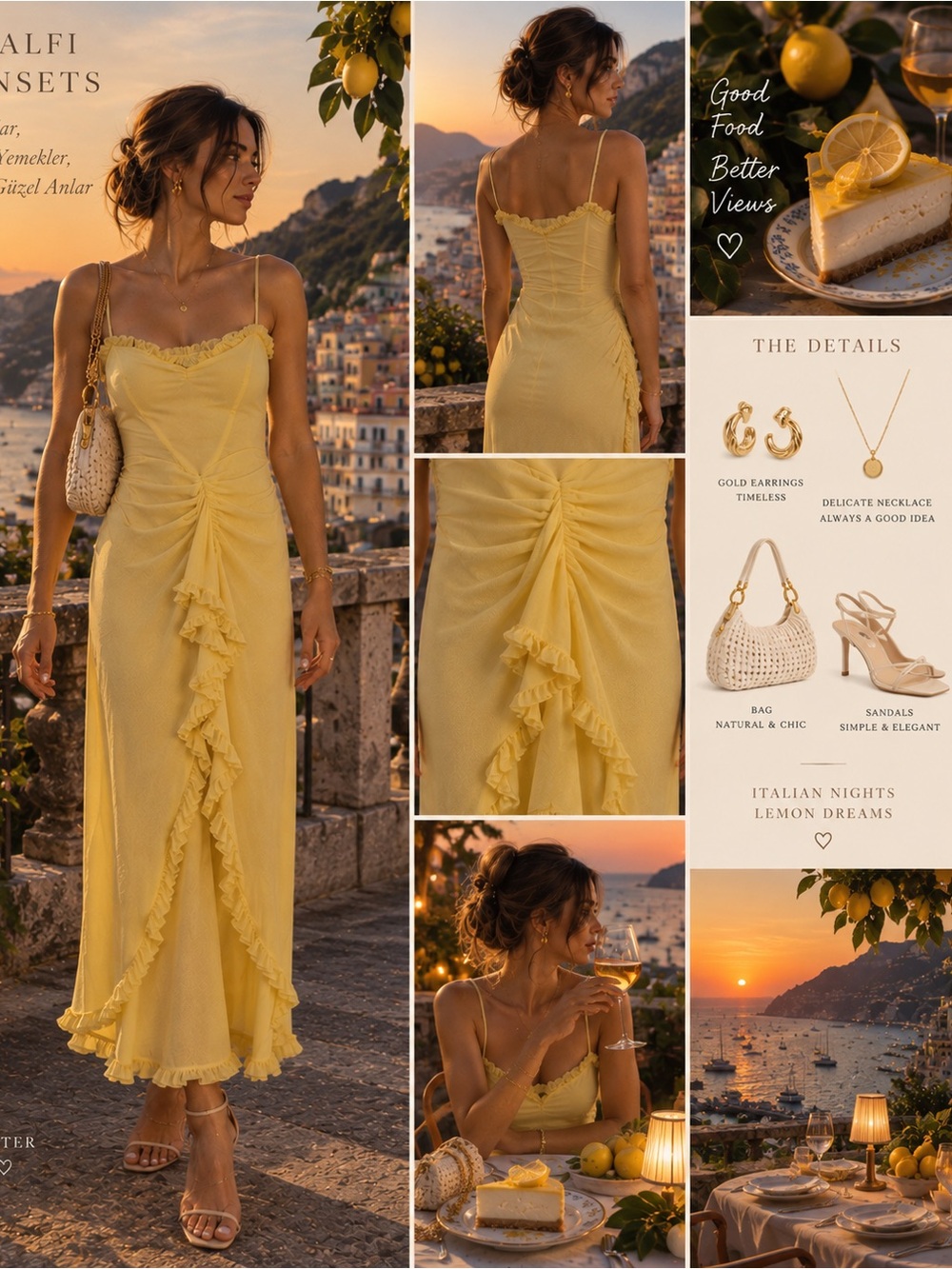 Sunlit Lemon Ruffled Maxi Dress with Spaghetti Straps